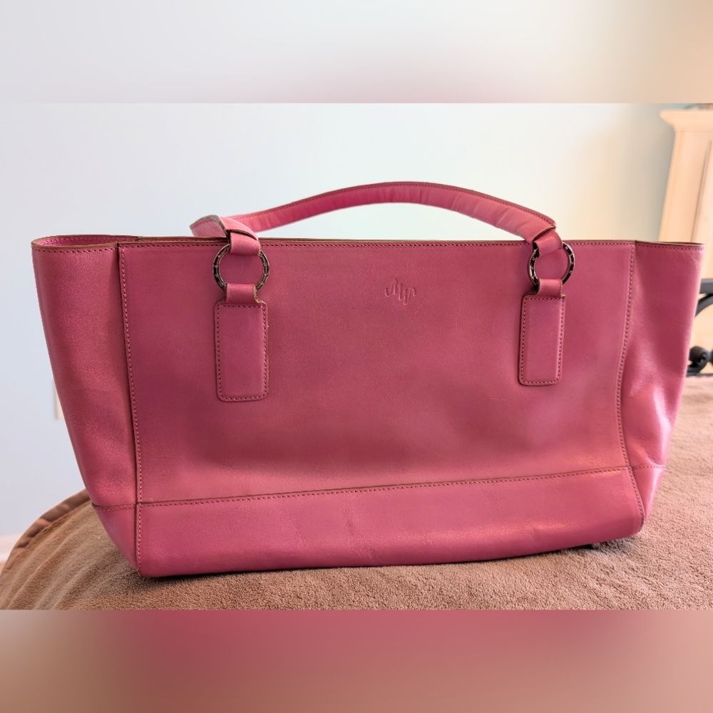 Monsac Original Vintage Structured Glazed Pink Leather Shoulder Bag